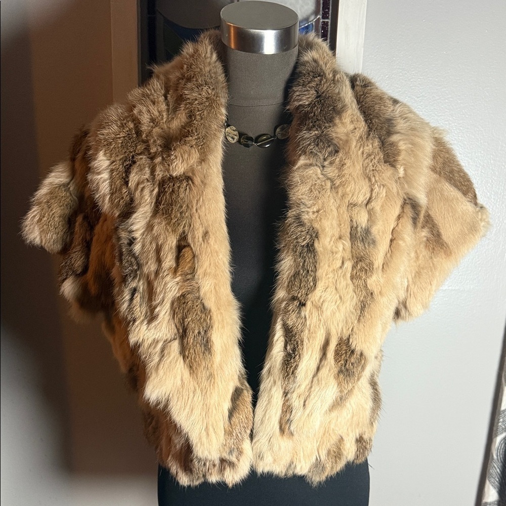 LUCIANO DANTE Genuine Rabbit Fur Vest Shrug Bolero Natural